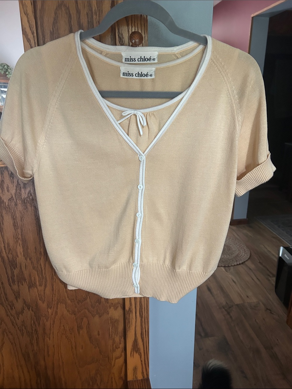 Miss Chloe Beige Two-Piece Knit Cardigan Set